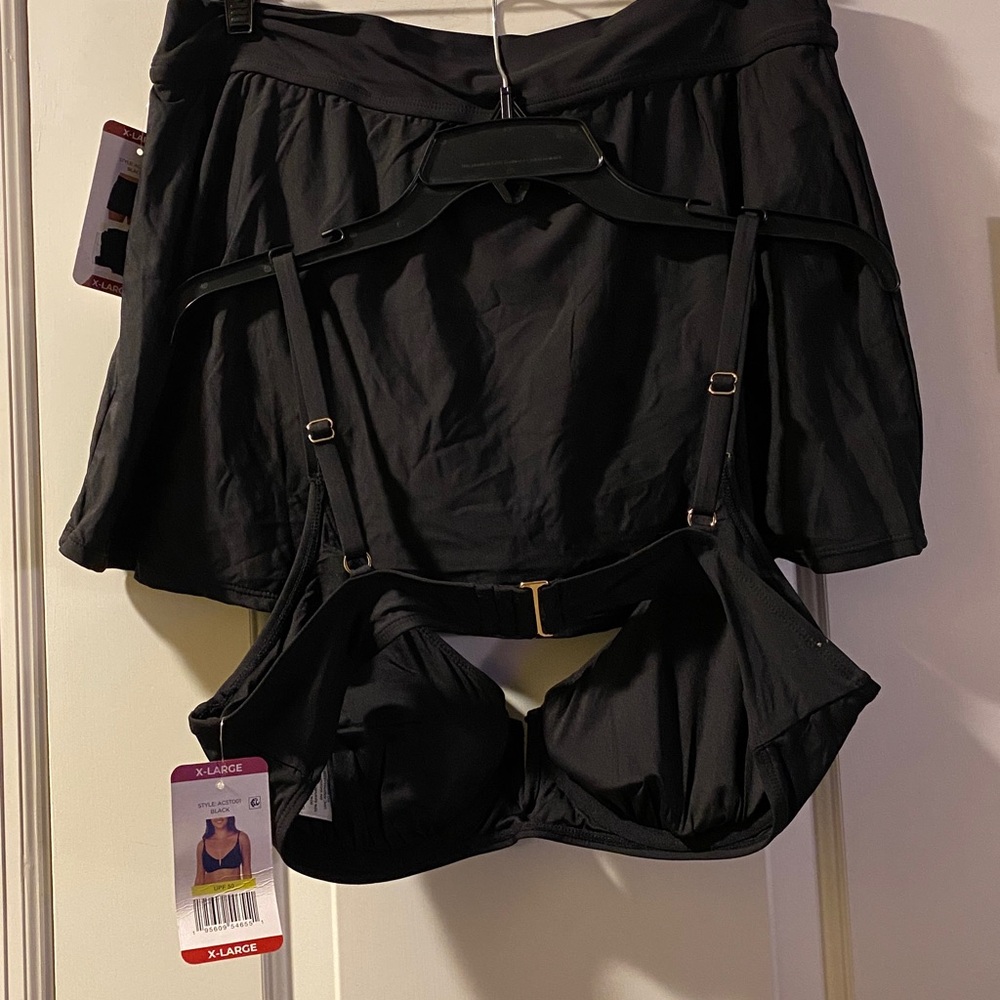 Anne Cole Black Underwire Top Skirt Bikini Bottom NWT